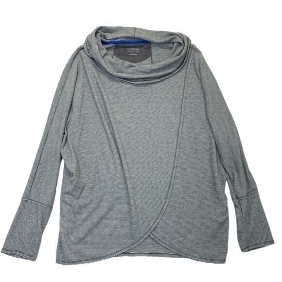 Calvin Klein Performance Cowl Neck Crossover Sweatshirt Size Large gray stripes - Picture 1 of 7